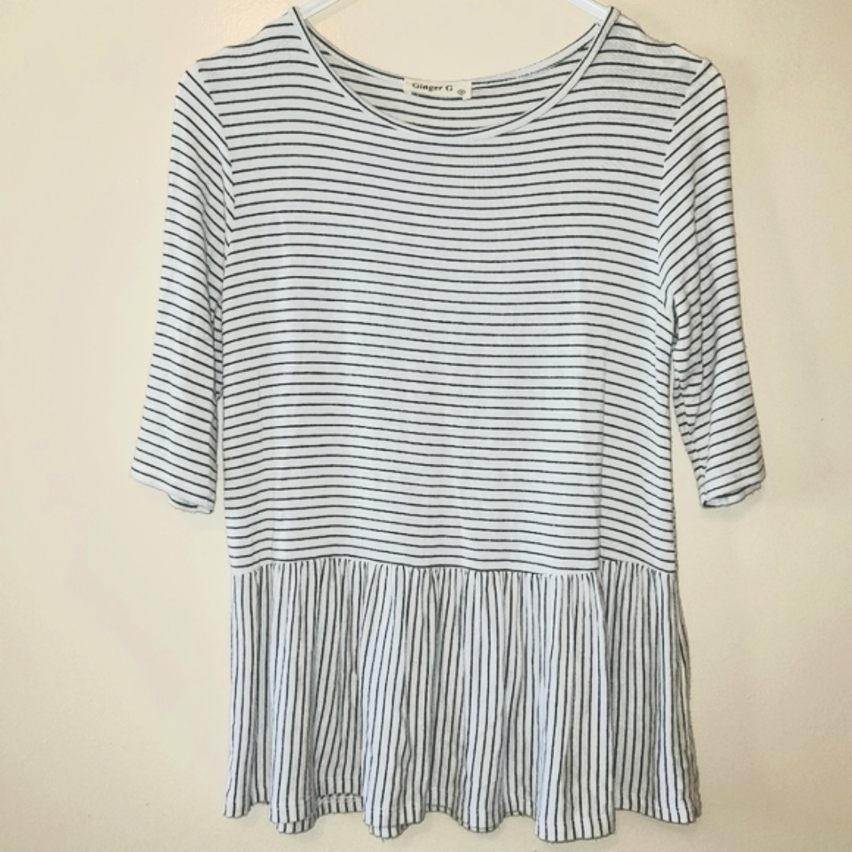 3 For $15 / Ginger G Striped Peplum Blouse